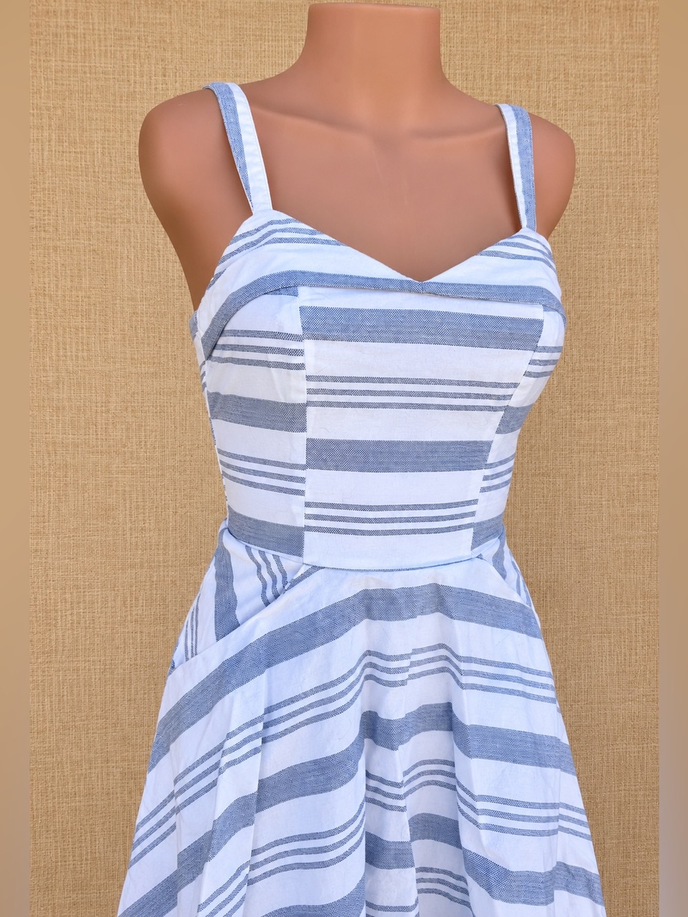 Jun & Ivy Blue & White Striped Sundress, Cottagecore Nautical Cotton Blend Sz XS - Picture 4 of 16